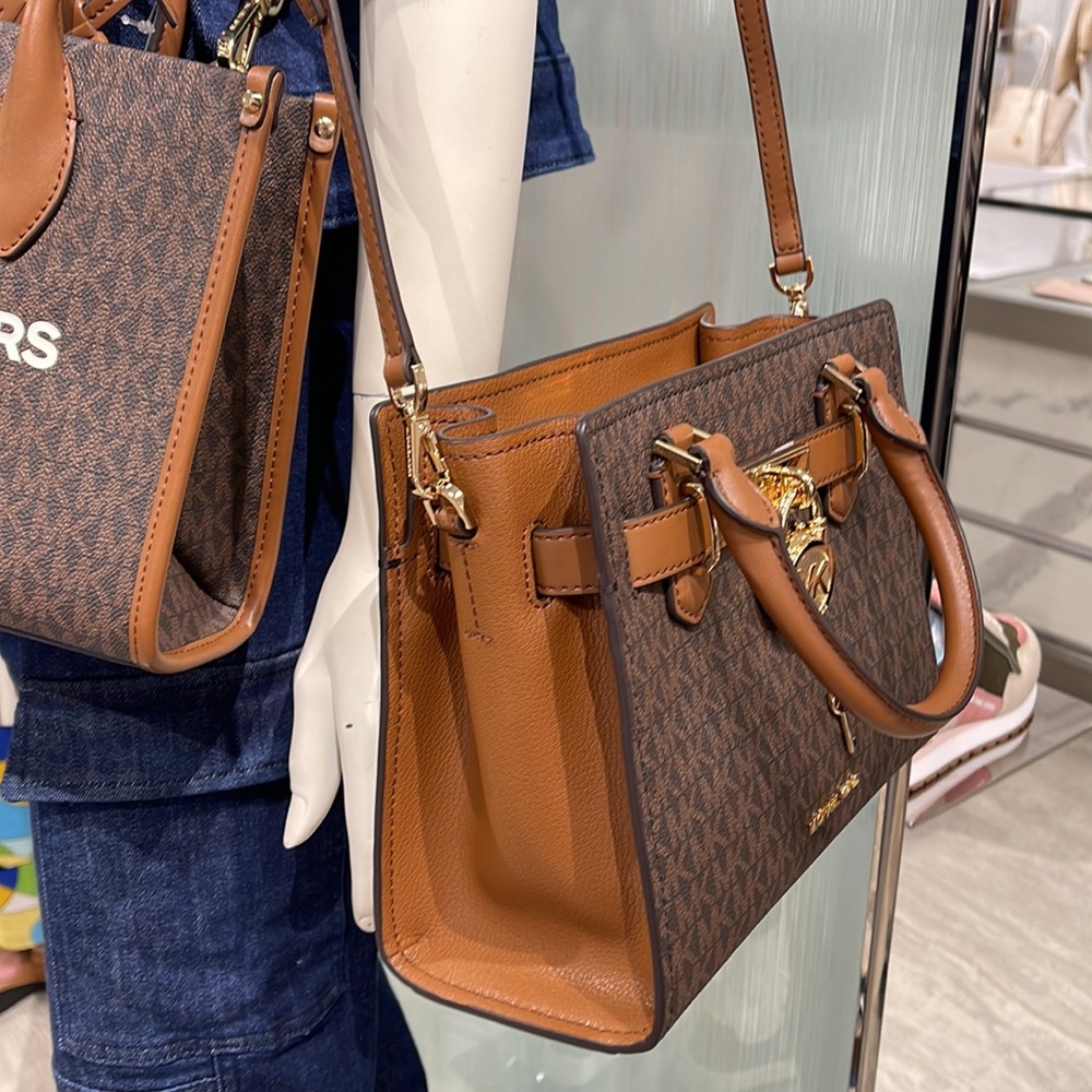 Michael Kors Small Hamilton Crock Leather Satchel Crossbody Brown - Picture 13 of 16